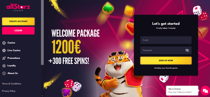 Screenshot of the Allstarz Casino homepage