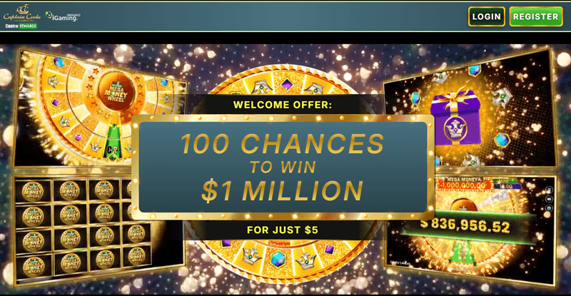 Screenshot of the Captain Cooks Casino homepage
