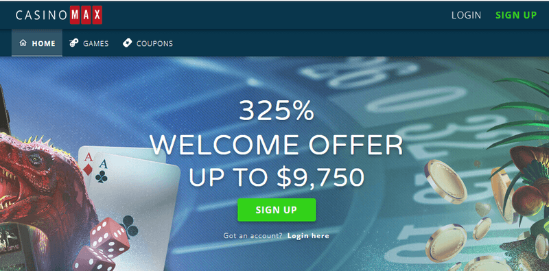 Screenshot of the CasinoMax homepage