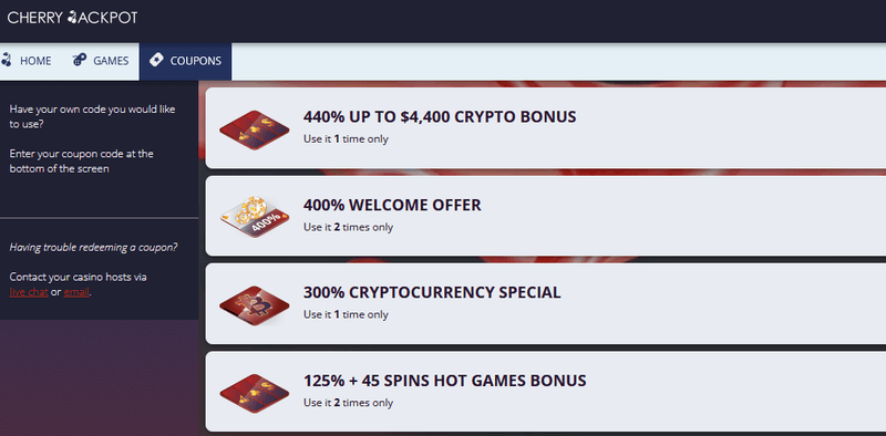 Cherry Jackpot Casino promotions