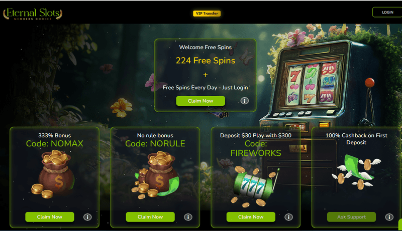 Eternal Slots Casino homepage