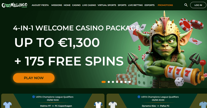 Screenshot of the Gomblingo Casino homepage