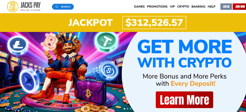 JacksPay Casino homepage screenshot