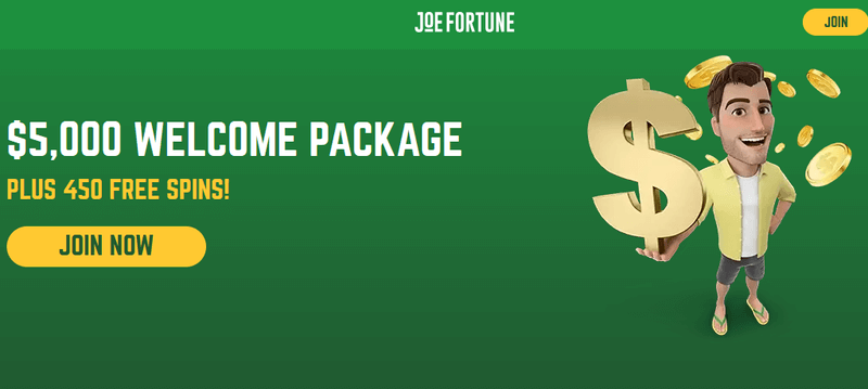 Screenshot of the Joe Fortune Casino homepage