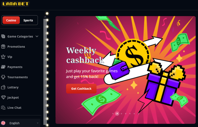 Screenshot of the Lamabet Casino homepage