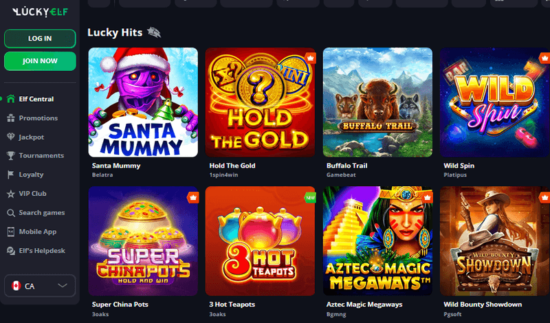 Lucky Elf Casino games screenshot
