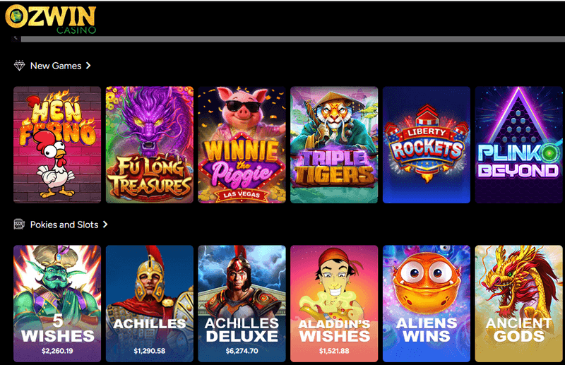 Ozwin Casino games screenshot