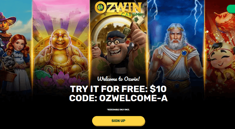 Screenshot of the Ozwin Casino homepage
