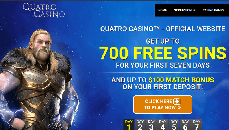 Quatro Casino homepage screenshot
