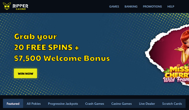 Screenshot of the Ripper Casino homepage