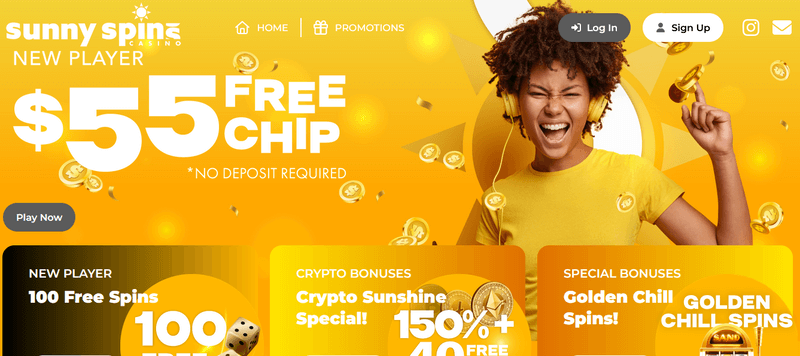 Screenshot of the SunnySpins Casino homepage