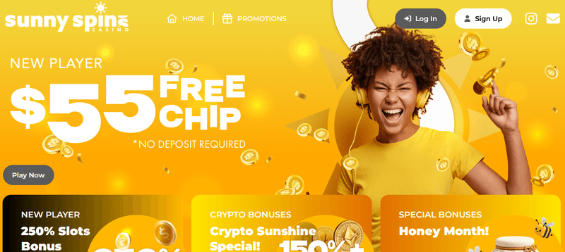 Screenshot of the SunnySpins Casino homepage
