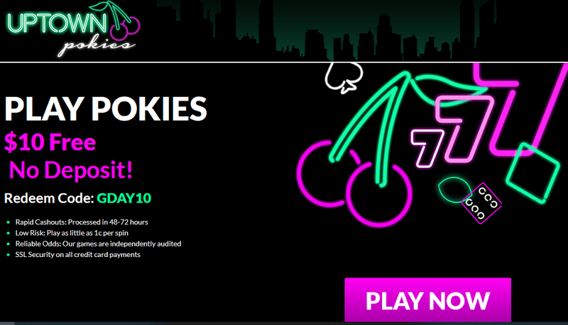 Screenshot of the Uptown Pokies Casino homepage