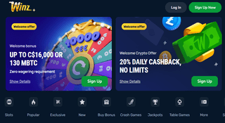 Winz Casino - Up to 800 free spins or $16,000