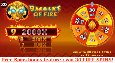 9 Masks Of Fire online slot game, free spins bonus