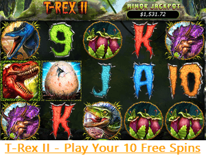 Sloto'Cash online casino, free spins on T-Rex II